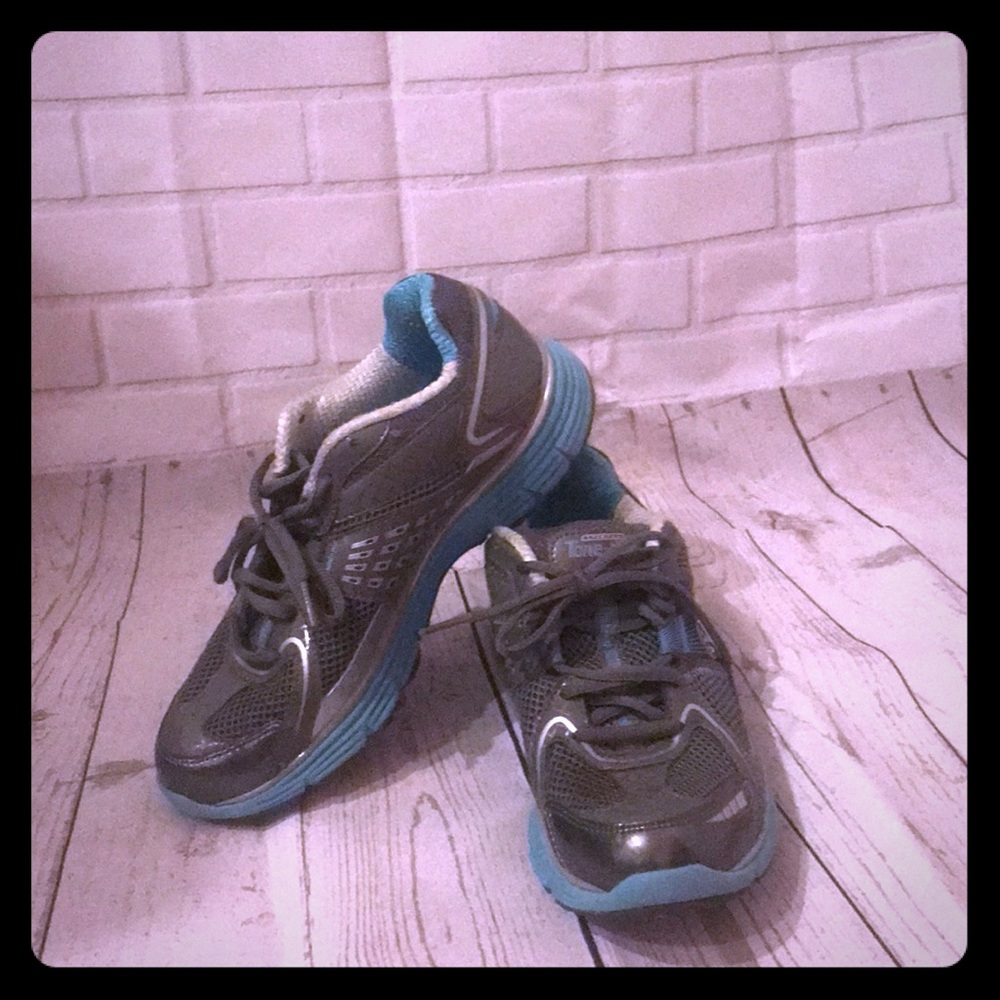 Skechers tone-ups teal and grey sneakers size 6